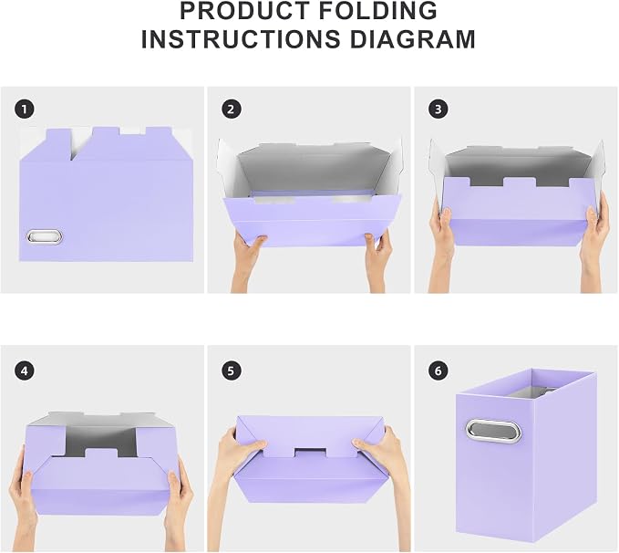 Oterri File Organizer Box, Portable Collapsible Cardboard File Folder Organizer with Handle for Letter Size Hanging Files, Document Storage Box for Home Office & Classroom (8 Packs, Purple)