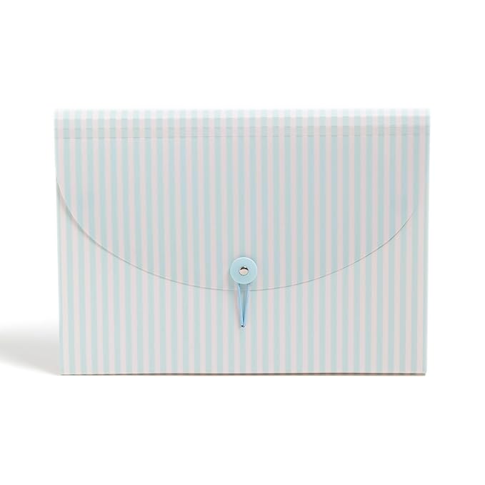 U Brands 13 Pocket Poly Expandable File, 13" x 9.65" x 1.5", Muted Prep Blue Stripes, Letter Size
