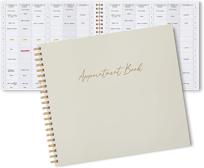 Maitys 2026-2027 Large 6 Column Salon Appointment Book for Hairstylist Spa Business, Hourly Planner 15 Minute Interval, 200 Pages Undated 6 Am 9 Pm Spiral Bound Checklist Planner(Beige, Minimalist)