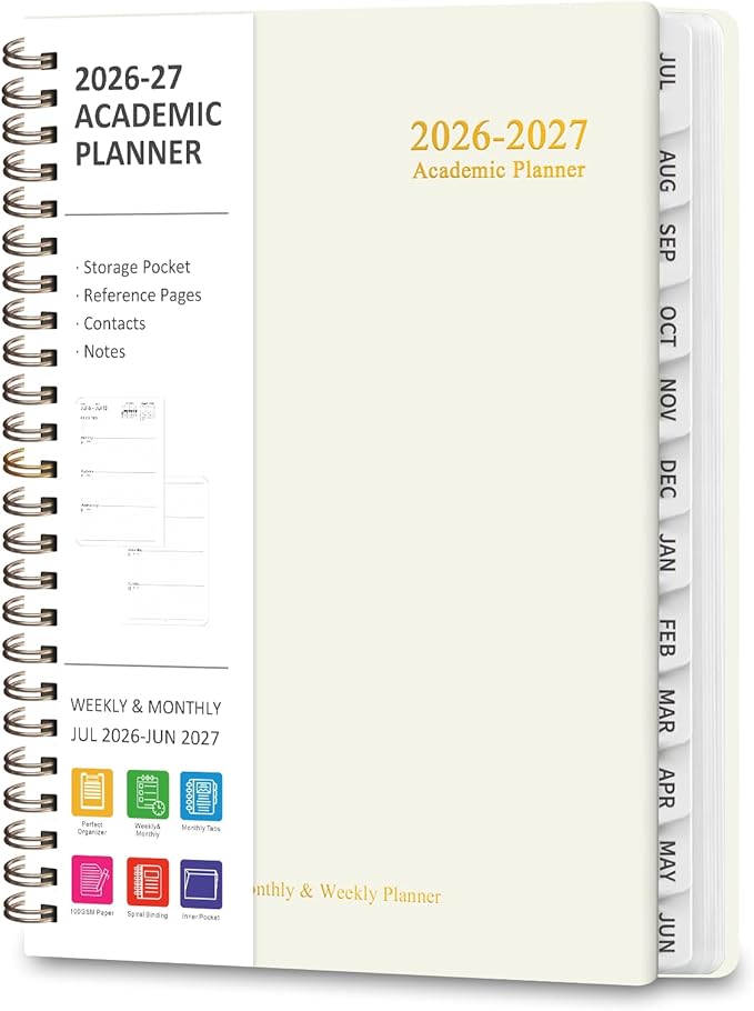 Academic Planner 2026-2027, Weekly and Monthly Agenda Planner, Daily Calendar Planning Notebook (July 2026 - June 2034), School Teacher Student Supplies, Beige