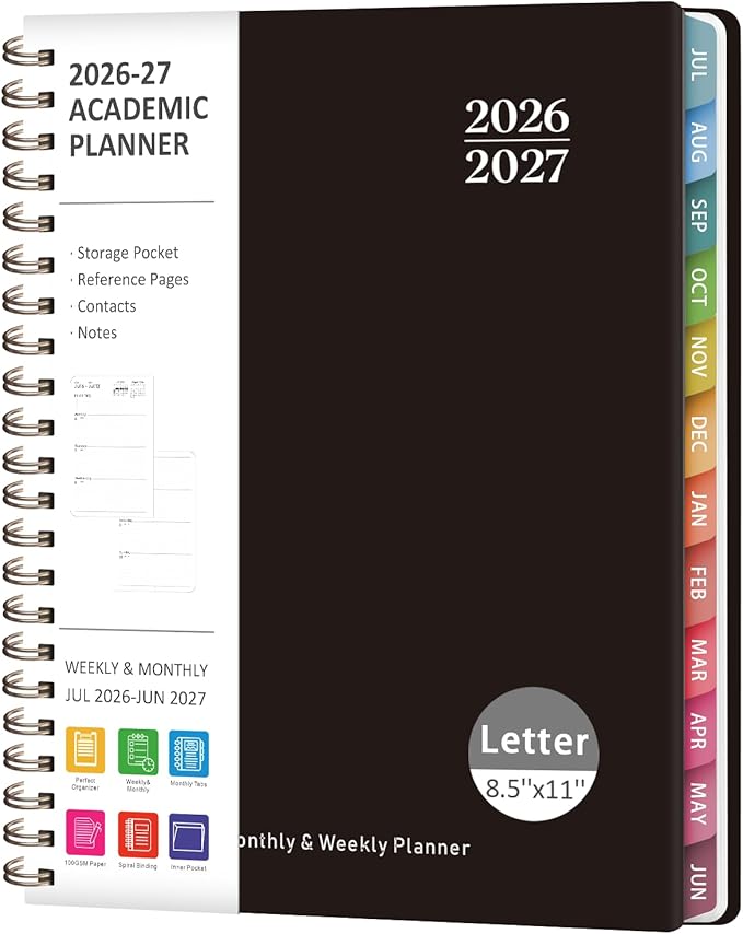 Planner 2026-2027, Weekly and Monthly Academic Planner, July 2026 - June 2027, Hardcover Calendar Agenda Book for School Year Planning, School Supplies for Teacher and Student, Letter Size(8.5'' x 11'')