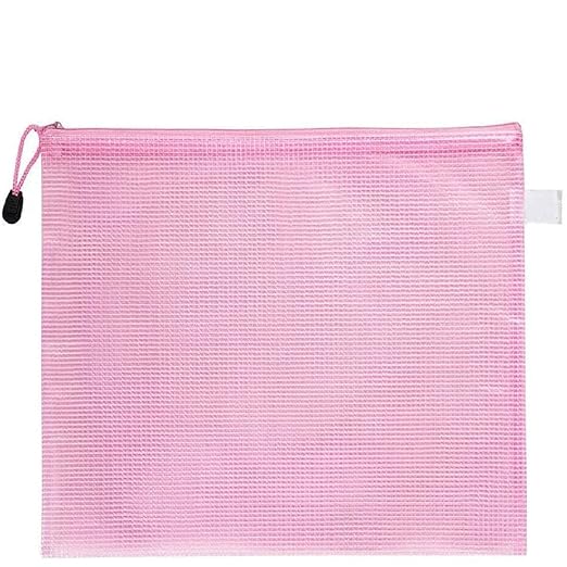 Unifizz B4 Plastic Wallets, Mesh Zipper Pouch Document Bag Ziplock Bags Waterproof Clear Plastic Pockets Zipper Bags Storage Bags for Office School Travel, 38 x 28cm, Pink, 1pcs