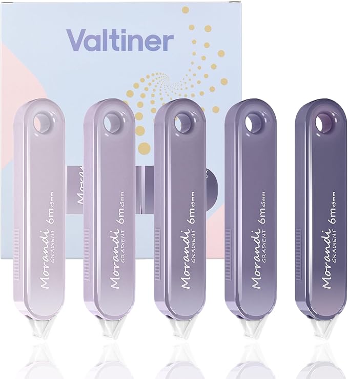 5-Piece Correction Tapes, Aesthetic Cute White Pull Out Tape, Quick Dry, Instant Correct, Easy to Use for School Office Supplies (Purple)