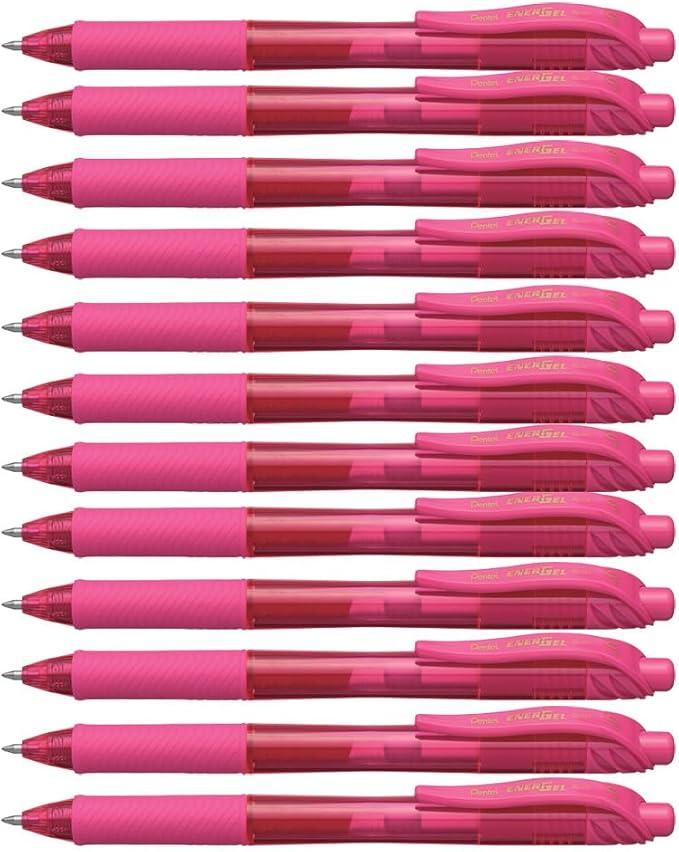 Pentel EnerGel-X Retractable Liquid Gel Pen (0.7mm) Metal Tip, Pink Ink, Box of 12 (BL107-P)