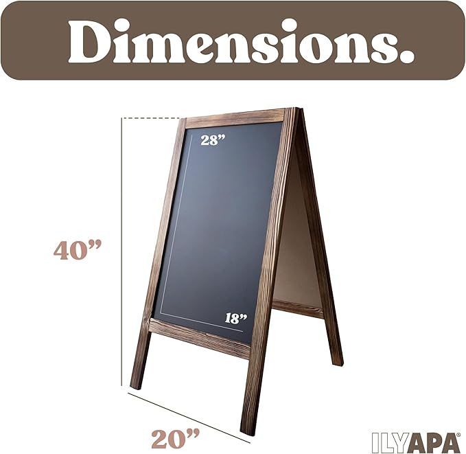 Ilyapa Wooden A Frame Sign Sandwich Board with Eraser & Chalk - 40 x 20 Inches Magnetic Chalk Board Easel Sign – Rustic Natural Wood Sidewalk Chalkboard Signs Menu for Restaurant, Business or Wedding