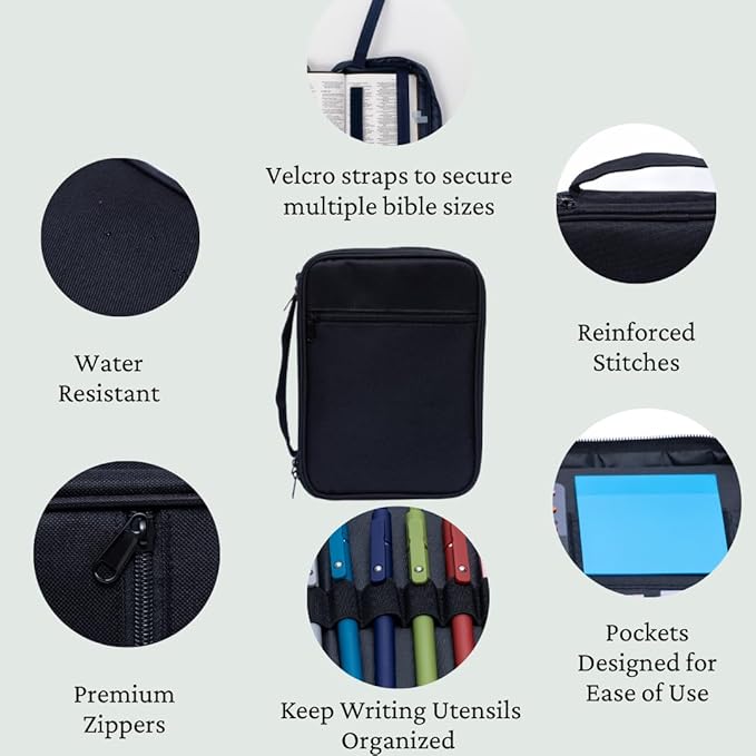 S.F. Creations Premium Bible & Book Carrying Case with Journaling Accessories - Convenient for Men, Women, Teens, and Kids (Black)