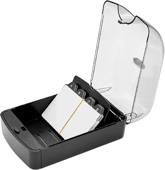 Business Card Box, Lightweight Desk Organizer with Clear Lid Storage up to 350 Cards Credit Cards Holder File Box Storage for Tabletop Office(COLOR:clear black)