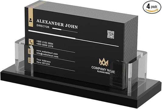 Acrylic Business Card Holder, Clear Card Display Stand for Desk, Business Card Organizer for Office Home Exhibition 4 Pack(Black)