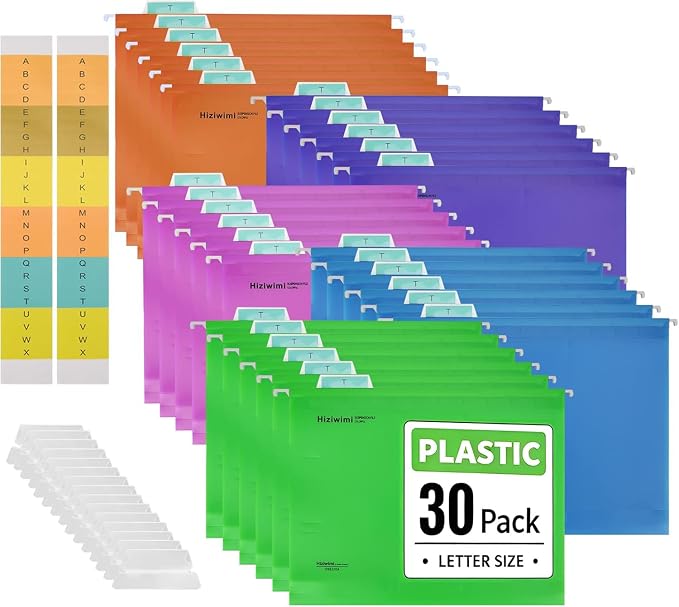 30 Pcs PP Hanging File Folders Letter Size,Hanging Folders with Tabs,File Folders for Filing Cabinet Hanging Files for Bulky Files,Medical Charts,Office AMD School Desktop File Storage