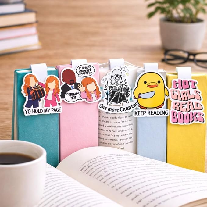 YJ PREMIUMS 4PC Funny Magnetic Bookmarks | Fun Cute Magnet Book Marks Reading Lost Hot Girls Read Books You were Right Here for Women Work Adults Travel School Teacher Office Supplies Gifts
