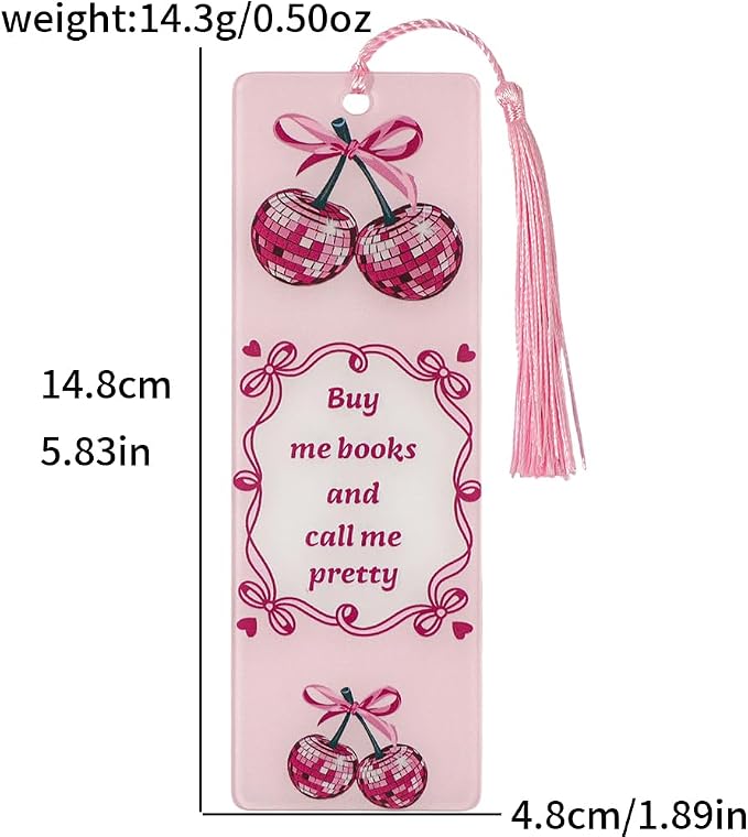 3 Pack Coquette Cherry Bookmarks Set, Cute Girly Acrylic Book Marks with Tassels, Funny Book Lover Gifts for Women (3PCS-Pink)