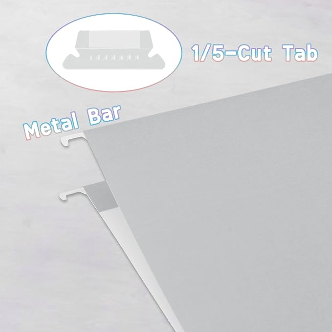 50 Packs Hanging File Folders Grey,Letter Size 8.5x11, Hanging File Folders with 1/5-cut Tabs,File Folders for Filing Cabinet,Ideal Office,School Classroom Supplies