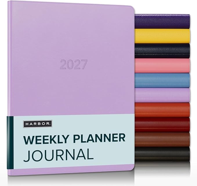 Harbor Weekly Journal Notebook Planner 2027 - Lined, Durable Faux Leather, Softcover, 176 Quality Pages - For Men and Women, For Writing, Work & Travel - Cambridge Lavender - 9"x7"