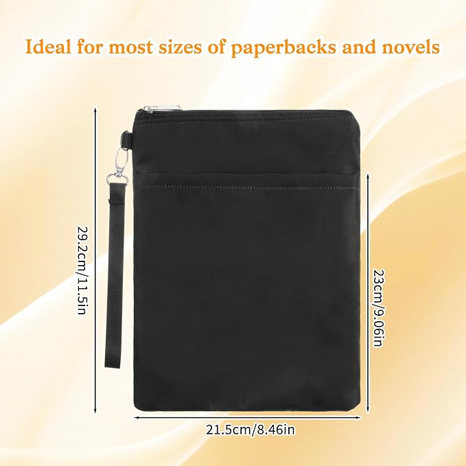 Book Sleeve Pouch, Black Polyester Book Protector, Books Sleeve with Zipper, for Paperback and Hardcover Books, a Gift for Book's Lovers