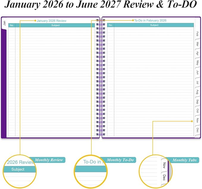 2026-2027 Monthly Planner - 15 Monthly Calendar, April 2026 - June 2027, Two Pages Per Month, 9" x11" Planner with Tabs, Strong Twin-Wire Binding, Inner Pocket, Purple