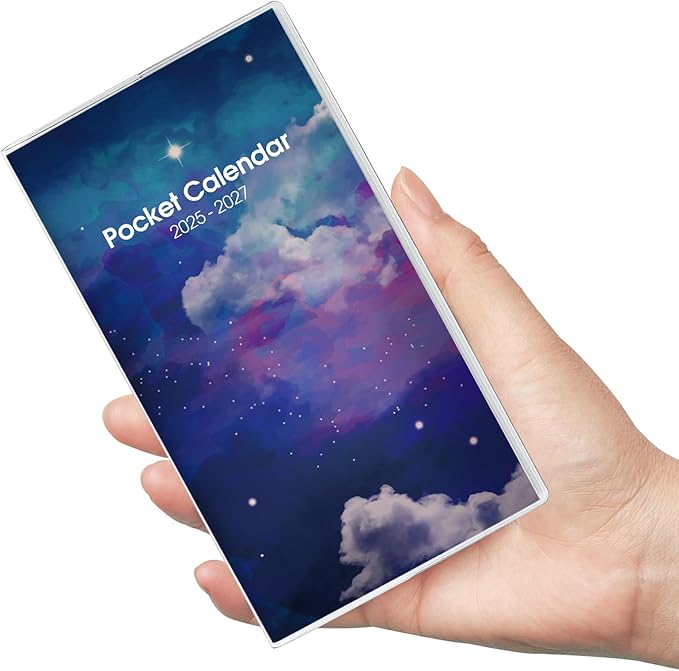 Phyxin Pocket Calendar 2025-2027, Two Year Pocket Planner - Runs From Jul 2025 Until Dec 2027, Small Size Planner - 6.7" x 3.7", Small Calendar for Easy Organizing, Sky