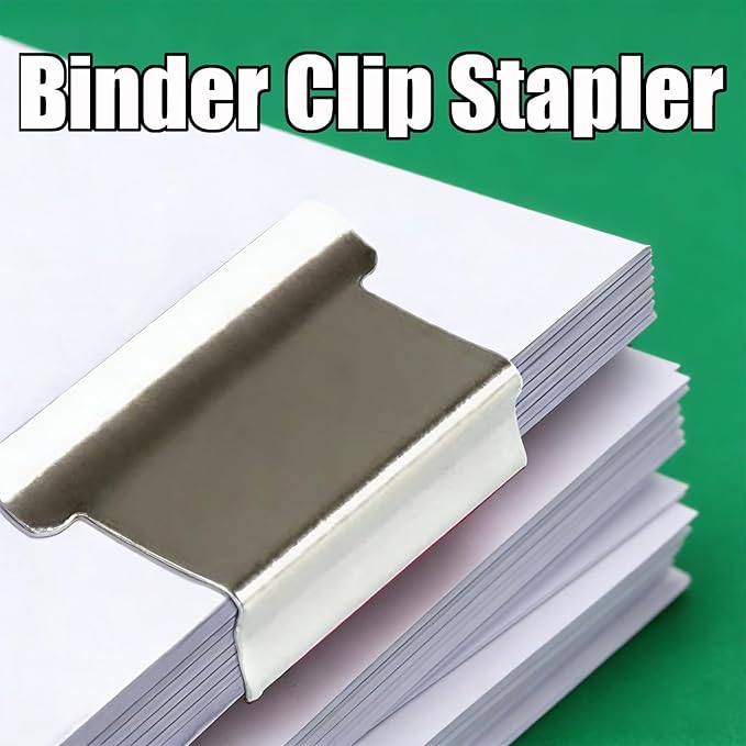 2 Pcs Portable Binder Clip Stapler, Includes 100 Reusable Clips, Staple-Free Desktop Push Binder Stapler, Binds 40 Sheet Capacity One-Hand Operation for Office Home Document Organization (#03)