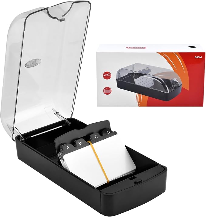 Business Card Box, Lightweight Desk Organizer with Clear Lid Storage up to 350 Cards Credit Cards Holder File Box Storage for Tabletop Office (2)