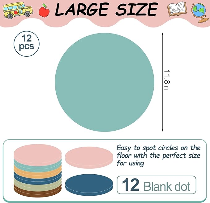 JarThenaAMCS 12Inch Boho Dry Erase Dots Colorful Erase Circles Removable Circle Paper Stickers for Classroom Whiteboard Wall Desk Decoration, 12Pack