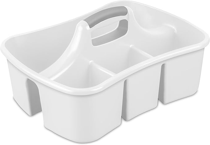 Multipurpose Easy-Carry Plastic Utility Caddy - Durable Handy Storage Organizer for Home Kitchen Bathroom Office Garage, White