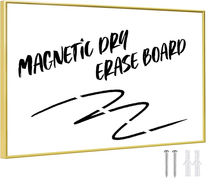 Dry Erase White Board, 8"x 13" Gold Aluminum Frame Magnetic Whiteboard for Wall Office/School/Home, Hanging Board for Decoration/Planning/Kitchen Grocery List/Drawing/Memo（BB-Gold-2033）