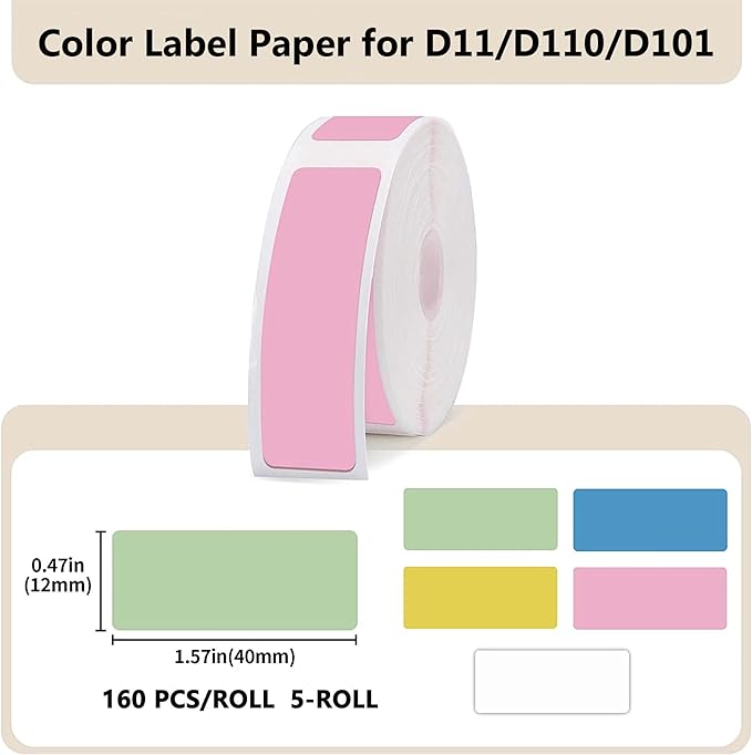 Label Maker Tape - 5 Rolls(800 Pieces) for D11/D110/D101 Printer Address Name File Waterproof Label Sticker for Daycare,School,Lunch Boxe and Cup,Christmas Supplies(0.47 x 1.57 Inch)