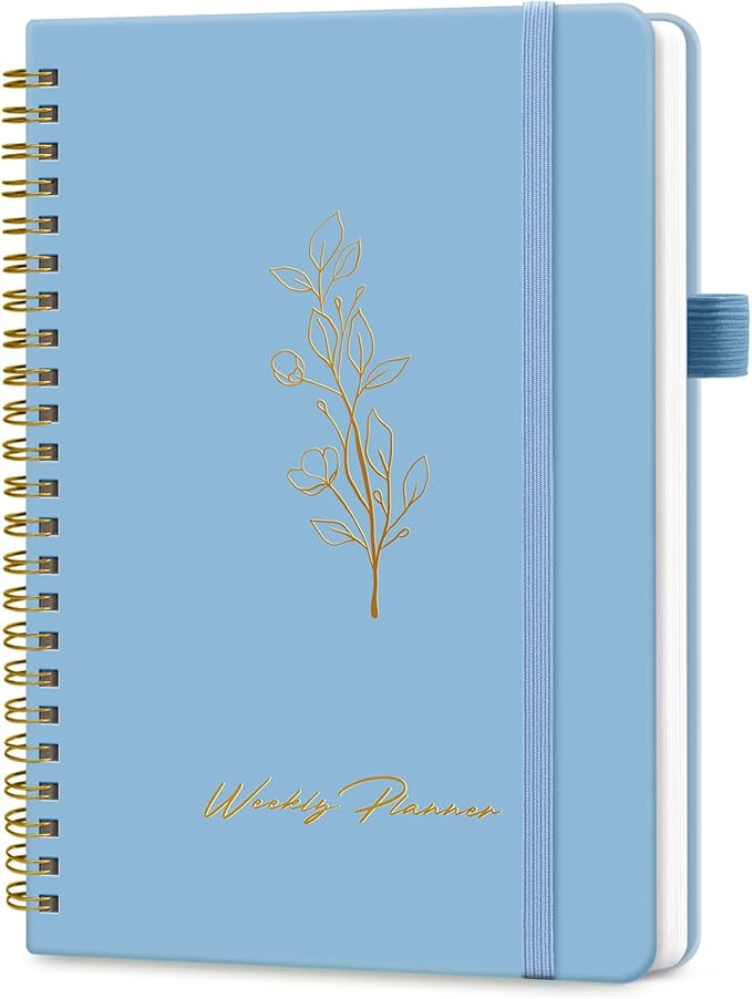 Taja Undated Weekly Planner, Weekly To Do List Notebook with Goal & Habit Tracker Organizer, A5 Weekly Planner Notebook with Spiral Binding, 6.1" x 8.2" - Blue