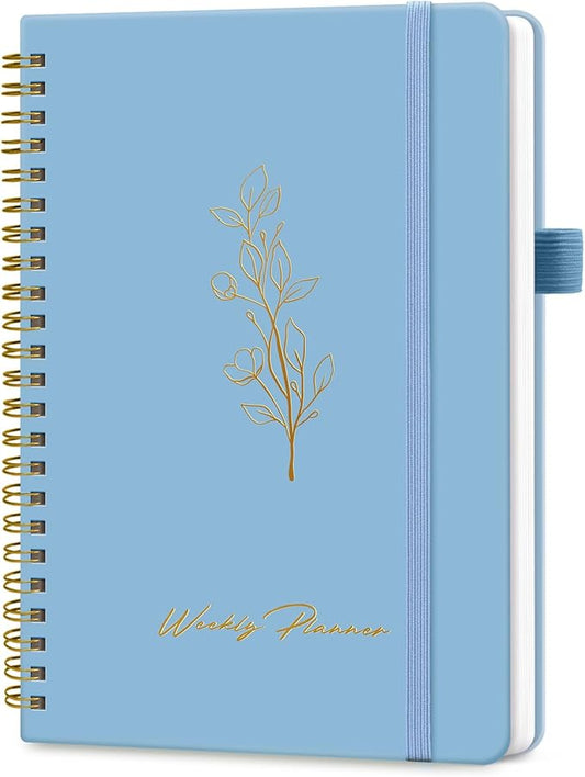 Taja Undated Weekly Planner, Weekly To Do List Notebook with Goal & Habit Tracker Organizer, A5 Weekly Planner Notebook with Spiral Binding, 6.1" x 8.2" - Blue