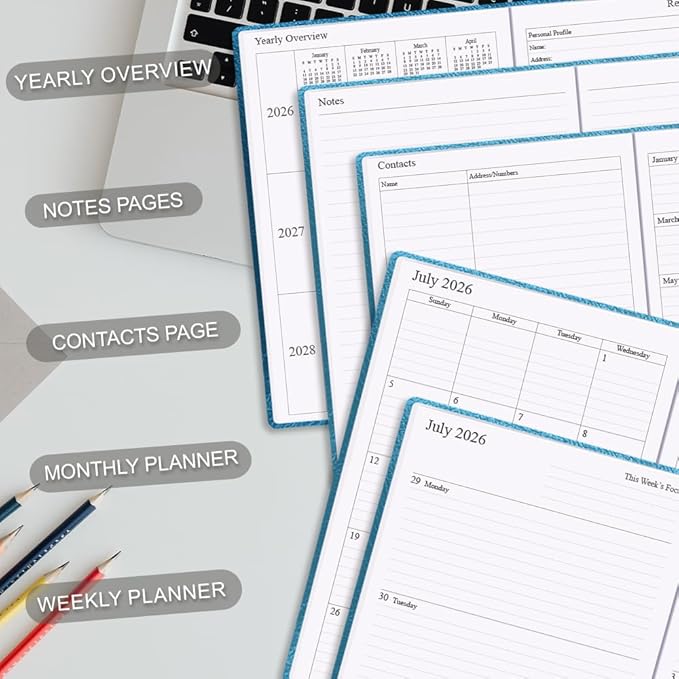 2026-2027 Planner - Weekly & Monthly Planner Runs from July 2026 to Dec 2027, 5.8" x 8.25", 18 Month Planners, 14 Notes Pages, Inner Pocket, PU Leather Hard Cover, Teal Monthly Planners 2026-2027
