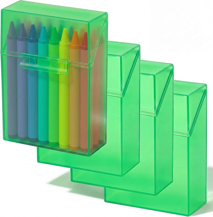 Clabby 4 Pcs Plastic Crayon Organizer Case for 24 Count Crayons Kids Art Supply Storage Box with Lid, Portable Holder for Classroom Home Travel, Fits Standard 24-Pack Crayon (Green)