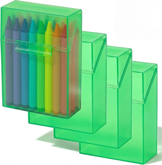Clabby 4 Pcs Plastic Crayon Organizer Case for 24 Count Crayons Kids Art Supply Storage Box with Lid, Portable Holder for Classroom Home Travel, Fits Standard 24-Pack Crayon (Green)