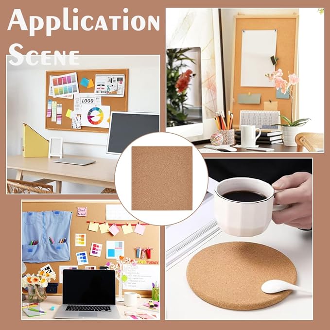 BENECREAT 4 Pcs Cork Sheets, 11.7x11.7 Inch Square Cork Board Tiles for Bulletin Boards, Wall Decorations and DIY Crafts(7mm Thick)