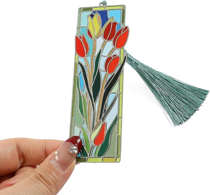 Elegant Tulip Flower Bookmark with Tassel for Women Lady - Metal Brass Book Mark for Book Lover Gifts, Studying Reading Supplies Books Accessories Collection