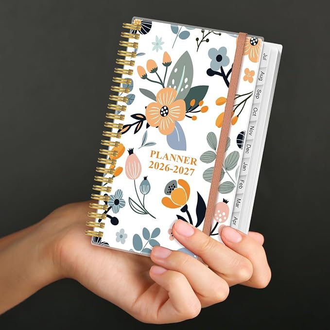 2026-2027 Pocket Planner/Calendar - 2026-2027 Planner from July 2026 - June 2027, Planner 26-27 with 12 Tabs, Twin-Wire Binding, Inner Pocket, 3.75" x 6.75, Rose Flower
