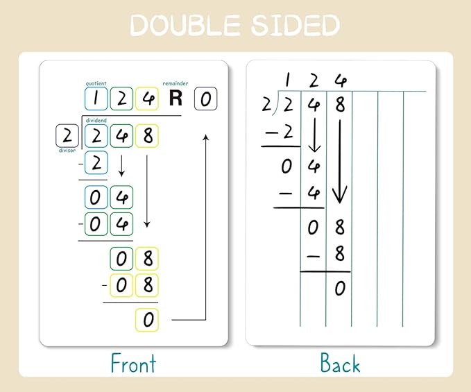 Set of Dry Erase Multiplication and Division Practice White Board, 8" x 12" 2-Digits Mathematics Board with a 4" x 2.5" Multiplication Chart Board for Kids Students, Classroom and Home