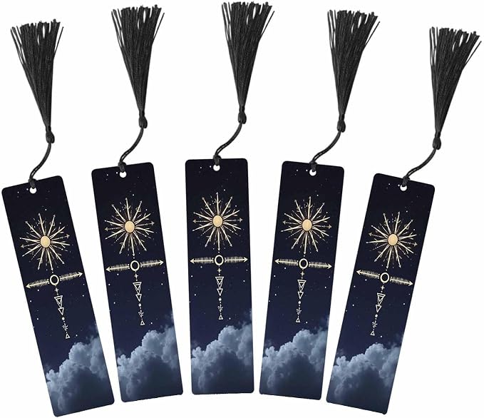 Galaxy Starry Bookmarks 5 Pcs Space Cloud Sky Wooden Bookmark with Tassels for Reading Book Lovers Gift Office School Readers Teacher