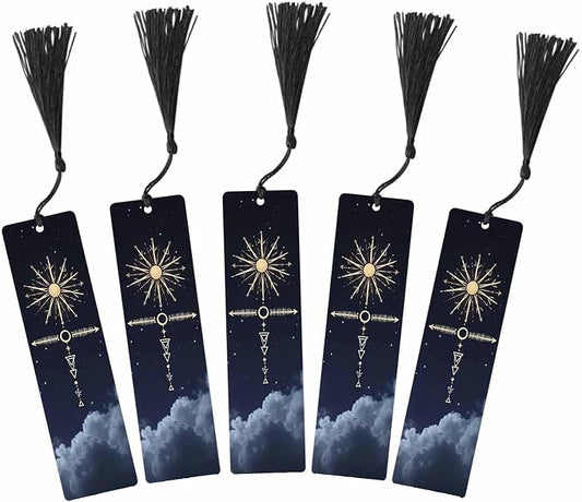 Galaxy Starry Bookmarks 5 Pcs Space Cloud Sky Wooden Bookmark with Tassels for Reading Book Lovers Gift Office School Readers Teacher