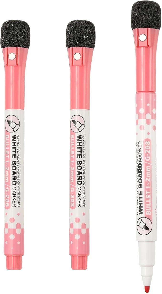 PATIKIL Magnetic Whiteboard Pen, Fine Tip Dry Erase Red White Board Markers with Eraser Whiteboard Calendar Supplies for Classroom Office, 3 Pcs, 1-2mm Tip