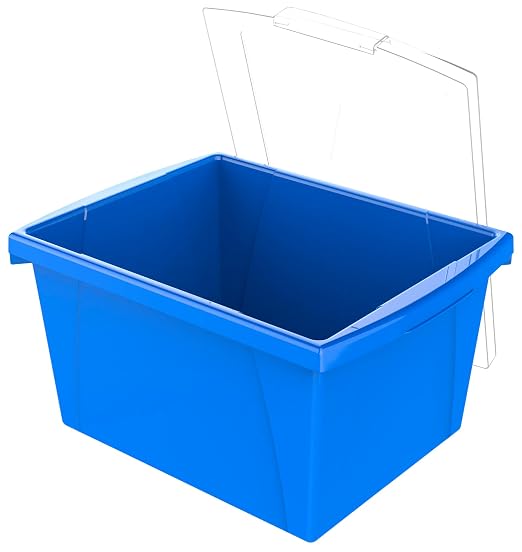 Storex Classroom Storage Bin with Lid, 4 Gallon, 13-5/8 x 11-1/4 x 7-7/8 Inches, Blue