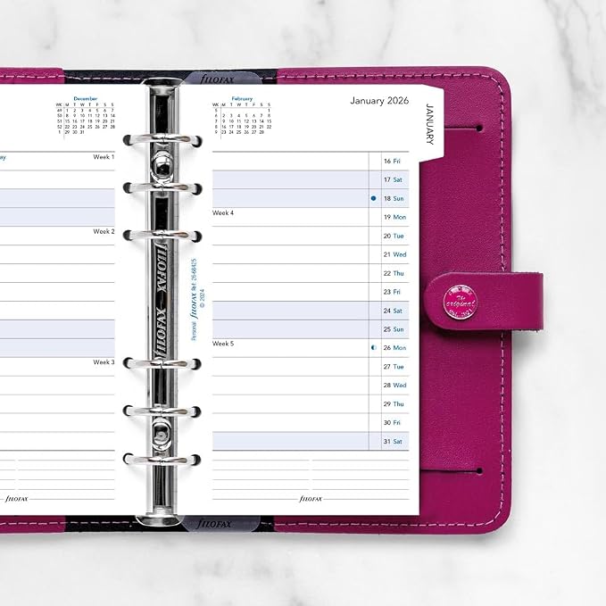 Filofax Calendar Diary Refill, Personal/Compact Size, Month-to-View, with Tabs, White Paper, Ruled, English, 2026 (C68425-26)