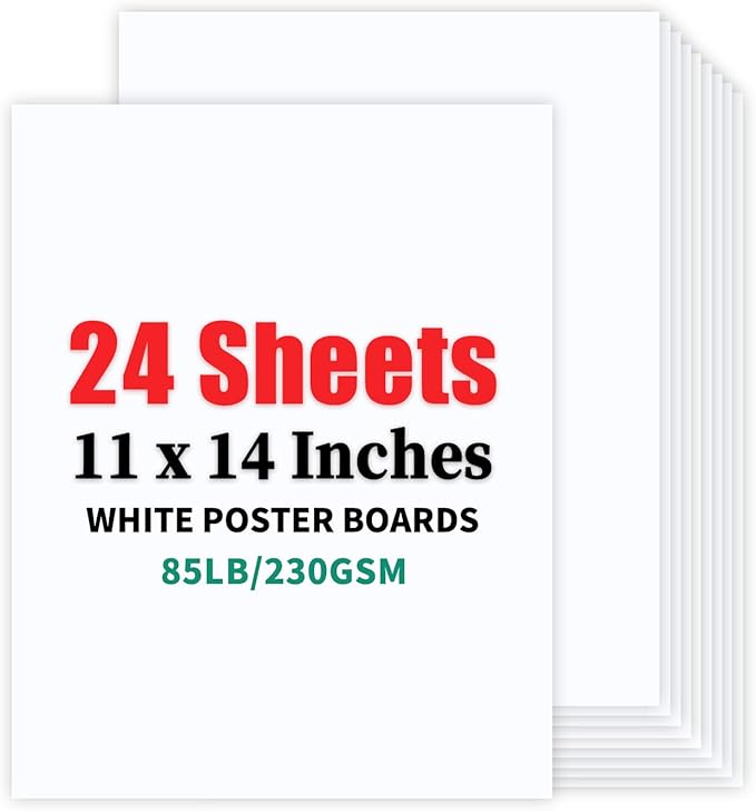 24 Sheets White Poster Boards 11x14 Inches, Heavyweight 230gsm Poster Paper Bulk, Bristol Board for School Arts, Crafts, Presentations, Projects, Drawing, Scrapbooking