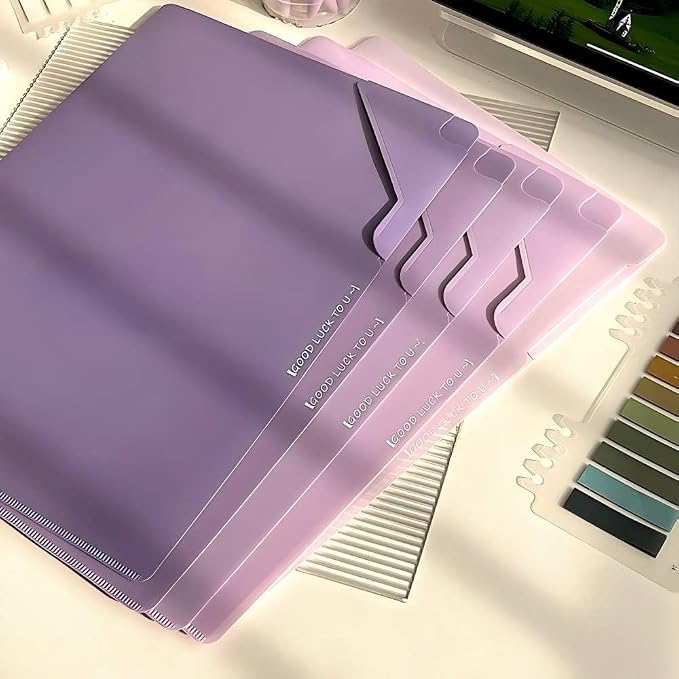 Purple 5-Pack L-Shaped File Folder for Documents, Waterproof A4 Document Holders with Anti-Fall Flap, Plastic File Organizer,A4 Envelopes Filing Folder