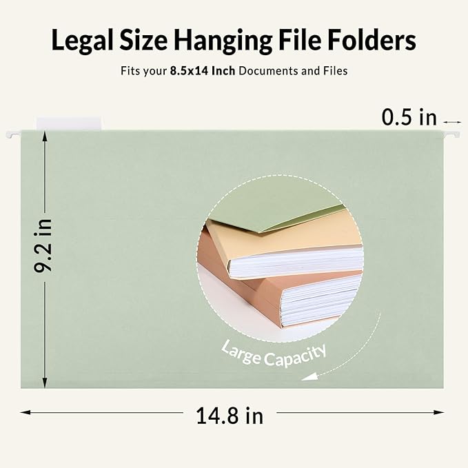 SUNEE Hanging File Folders Legal Size, 25 Pack File Folders 1/5-Cut Tabs, Morandi Colors, Stay Organized for Your Home and Office Bulk File and Documents