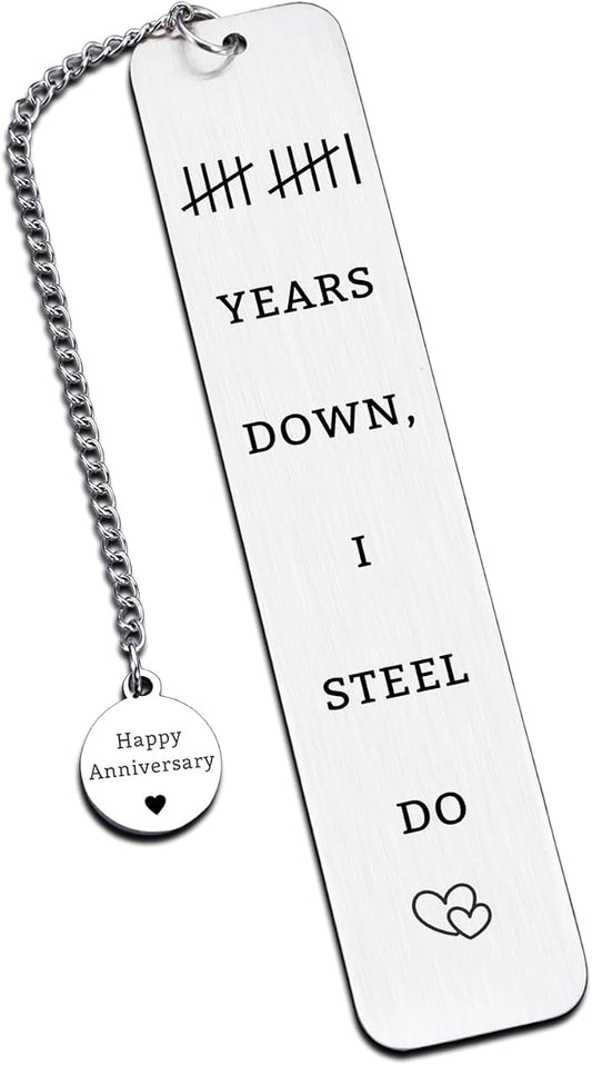 11 Year Anniversary Steel Gifts for Her Him Steel Gift for 11th Anniversary 11 Years Wedding Anniversarys Day Gifts for Husband Wife Couple Women Men 11th Wedding Bookmark from Wifey Hubby