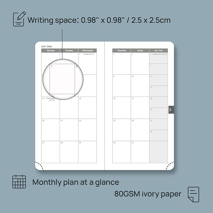 POPRUN Pocket Calendar 2026 (Slim Size-3.5'' x 6.5''), 12 Months (Jan. - Dec. 2026) Small Planner Weekly and Monthly for Purse with Pen Holder, Storage Pocket, Vegan Leather Hardcover - Pacific Green