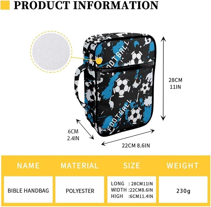 Coldinair Football Color Splatter Bible Bag for Boys Teen - Kids Bible Carrying Case Holder for Boys Carrying Book Case Church Bag with Handle and Zippered Pocket