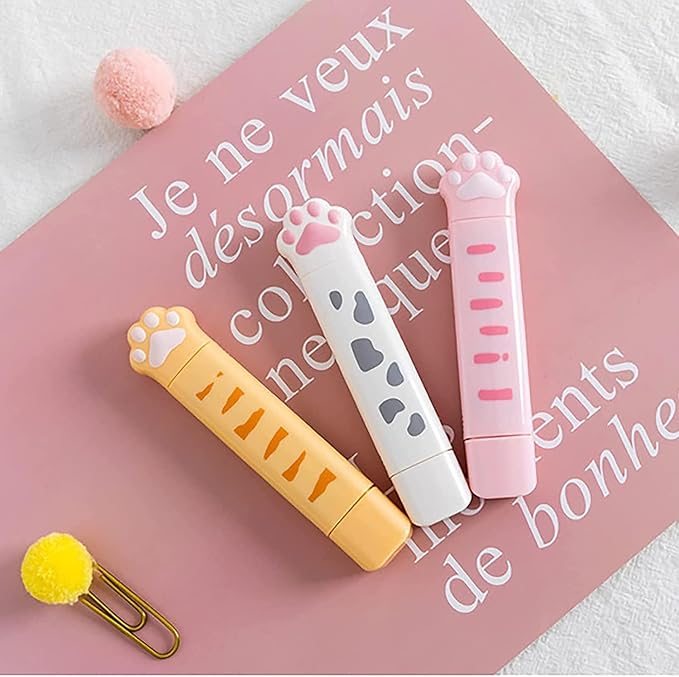 White Cute 2 in 1 Correction Tape and Glue Set, Double Sided Tape Roller, Cartoon Aesthetic Cat or DIY Scrapbook Kids Students Writing Kids Students Office School Supplies