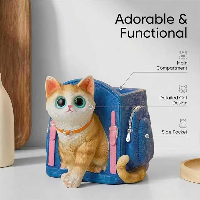 Cute Lucky Cat Pen Holder for Desk, 2026 New Cat Pencil Holder, Cat Lover Gifts for Women, Cat Desk Accessories Decor for Home Office School, Gifts for Cat Lovers