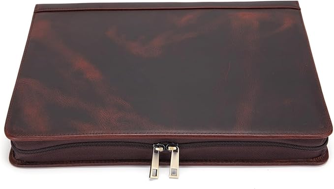 Personalized Genuine Leather Portfolio for Women and Men, Custom Engraved 8.5 x 11 Legal Padfolio, Zippered Notebook Laptop Organizer, Business Executive Folio for Work, Dark Brown, Oil Tanned
