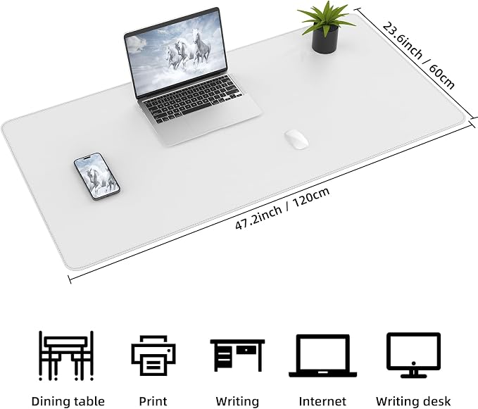 AFIING Cork Desk Mat 47" x 23.6", Dual-Sided Natural Cork & PU Leather Desk Pad, Non-Slip Waterproof Large Mouse Pad for Office, Home & Gaming (White)